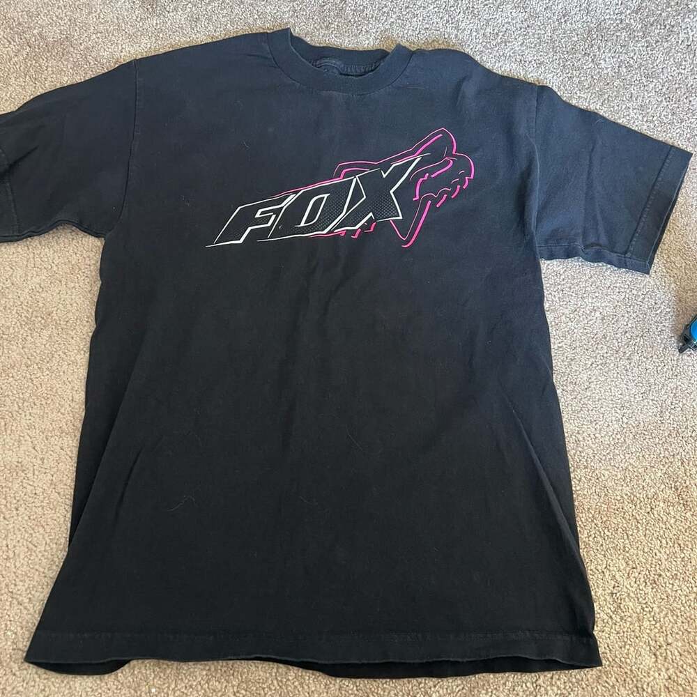 Fox Racing Black T-Shirt with Pink and White Logo Size M